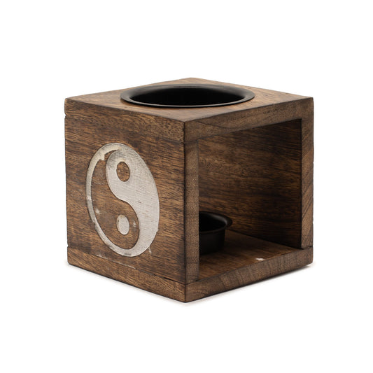 Runder Mango-Holz-Ölbrenner - Yin Yang