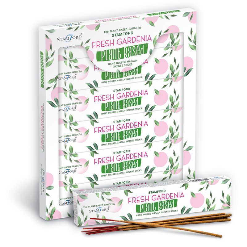 Stamford Fresh Gardenia plant-based hand rolled masala incense sticks in decorative packaging