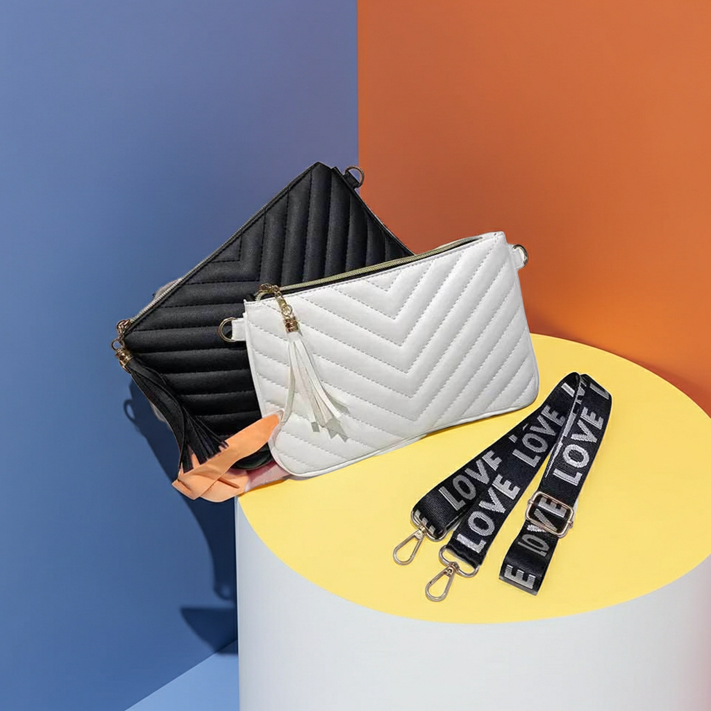 Bandolera Color Sólido con Detalle de Dibujos Animados – TPU Suave, Cuadrada y con Cremallera Segura