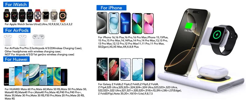 Soporte de Carga Inalámbrica 3 en 1 Plegable para iPhone, Apple Watch y AirPods