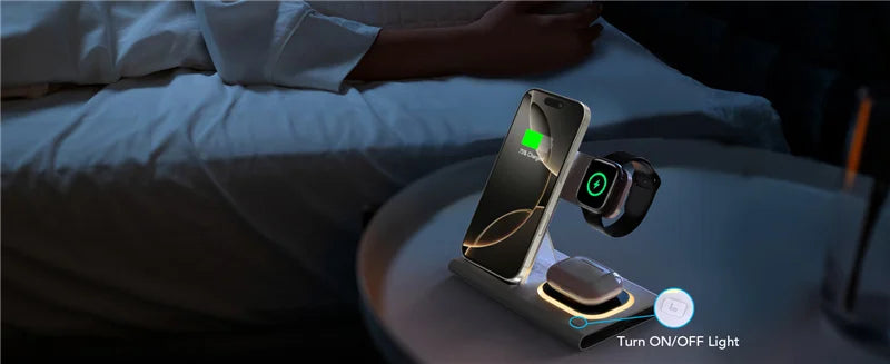 Soporte de Carga Inalámbrica 3 en 1 Plegable para iPhone, Apple Watch y AirPods