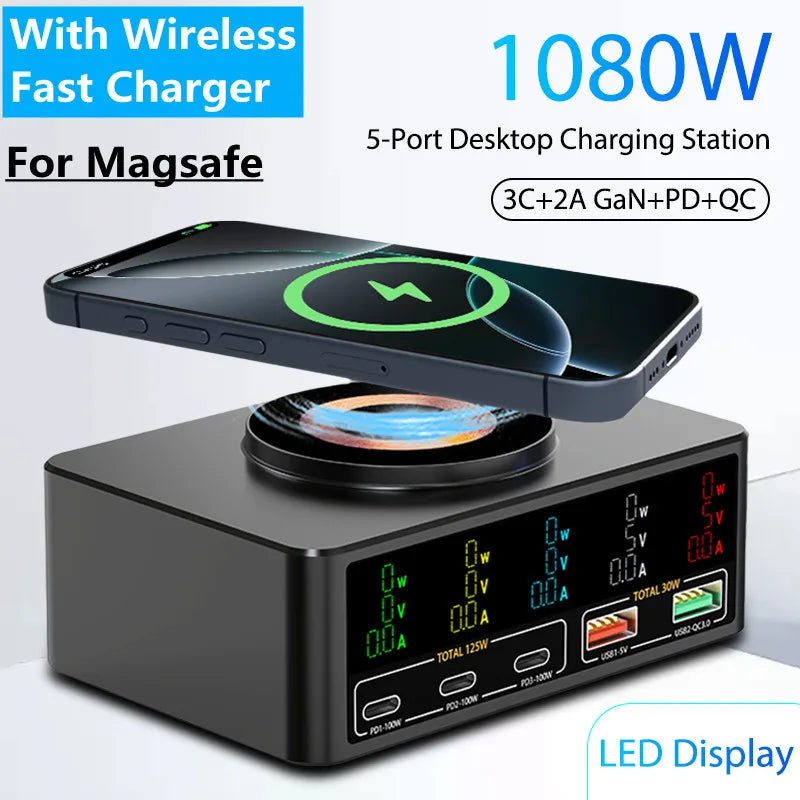 Cargador GaN USB-C 1080W con PD 3.0 y PPS – Estación de Carga Rápida para Portátil y Móvil