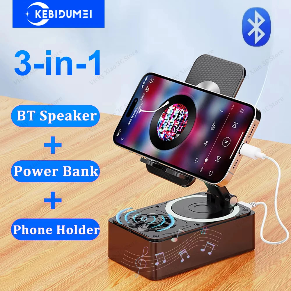 Altavoz Bluetooth 3 en 1 con Soporte para Móvil y Power Bank