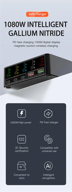 Cargador GaN USB-C 1080W con PD 3.0 y PPS – Estación de Carga Rápida para Portátil y Móvil