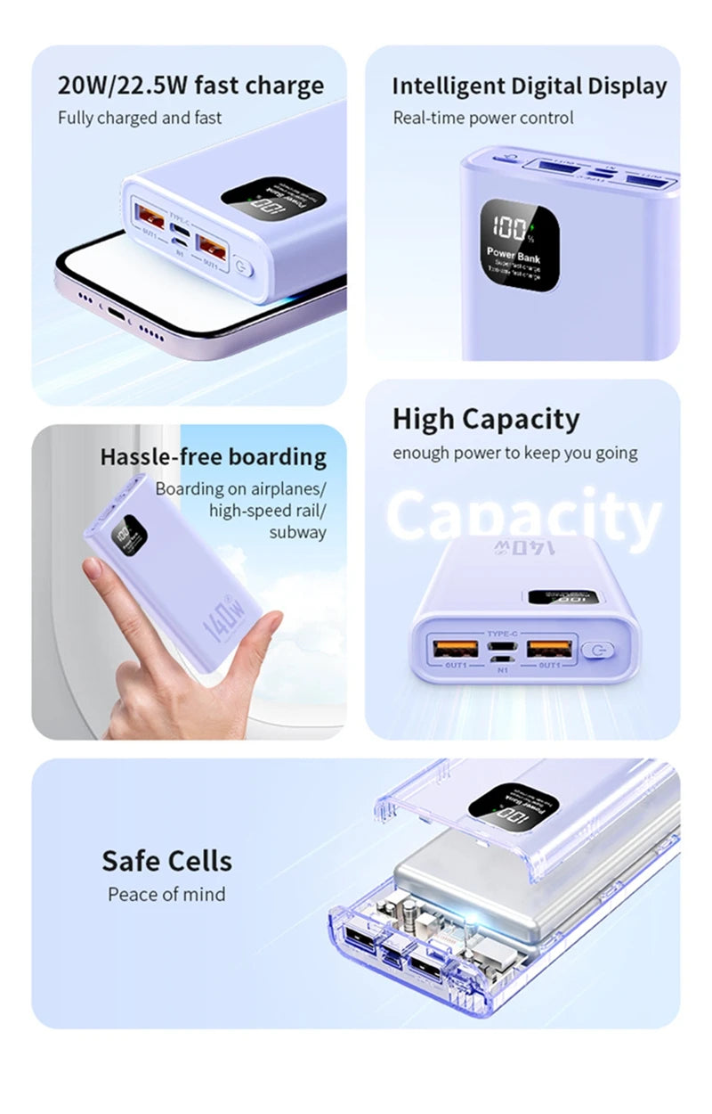 Power Bank Portátil 500000mAh con Carga Súper Rápida 140W – Batería Externa para iPhone, Samsung, Xiaomi y Huawei