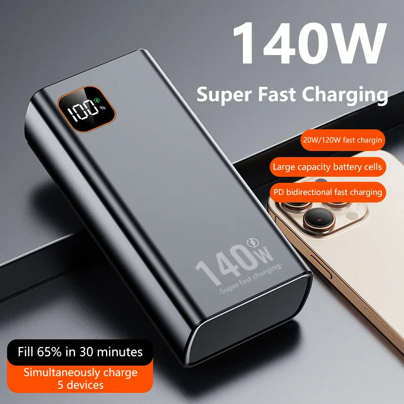 Power Bank Portátil 500000mAh con Carga Súper Rápida 140W – Batería Externa para iPhone, Samsung, Xiaomi y Huawei