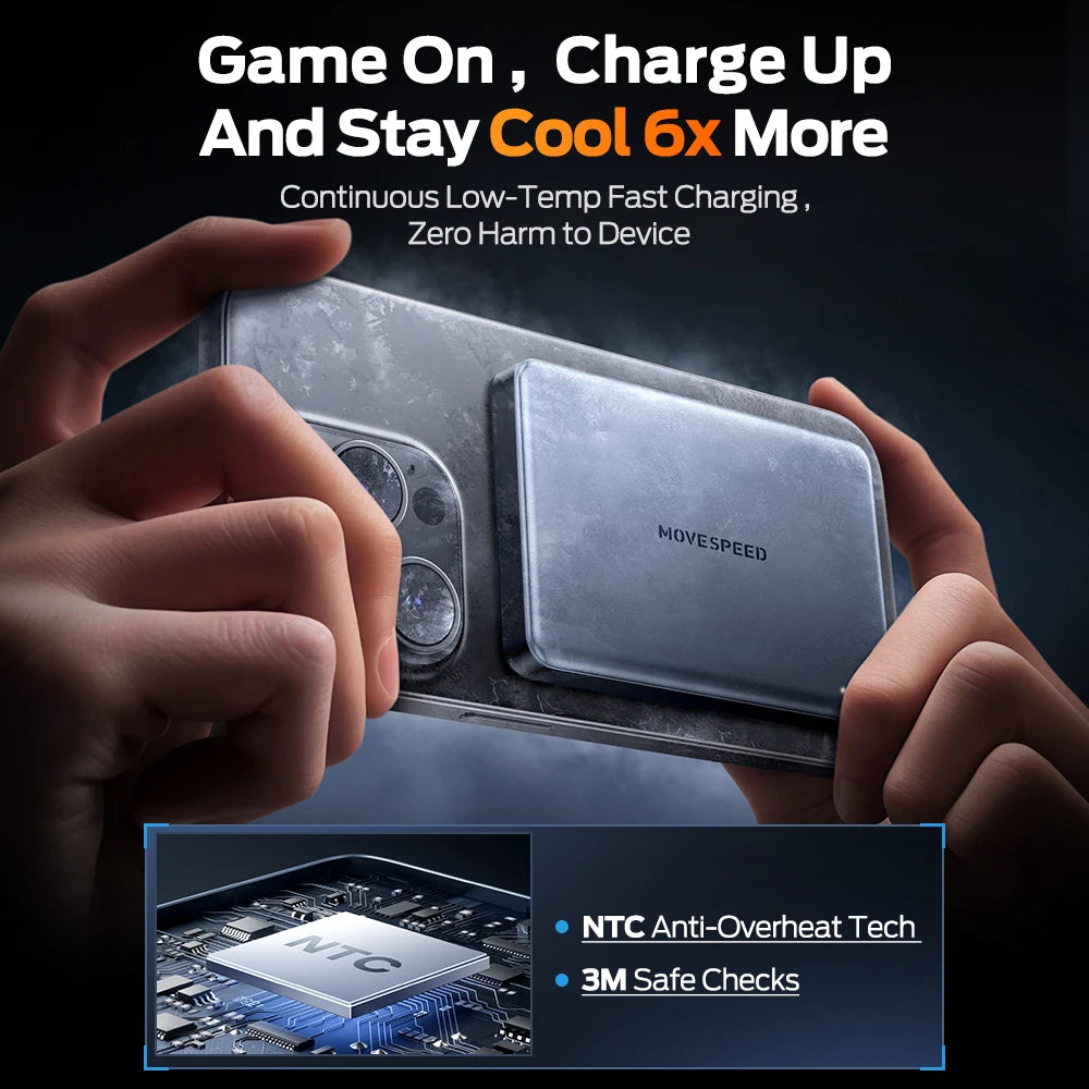 Power Bank Magnético MOVESPEED 10000mAh – Ultradelgado, PD 20W, Carga Inalámbrica 15W, Diseño Metálico Premium
