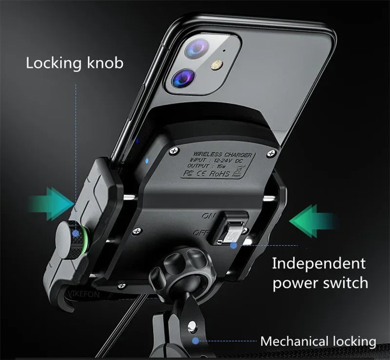 Soporte de Móvil para Moto con Carga Inalámbrica Rápida y USB