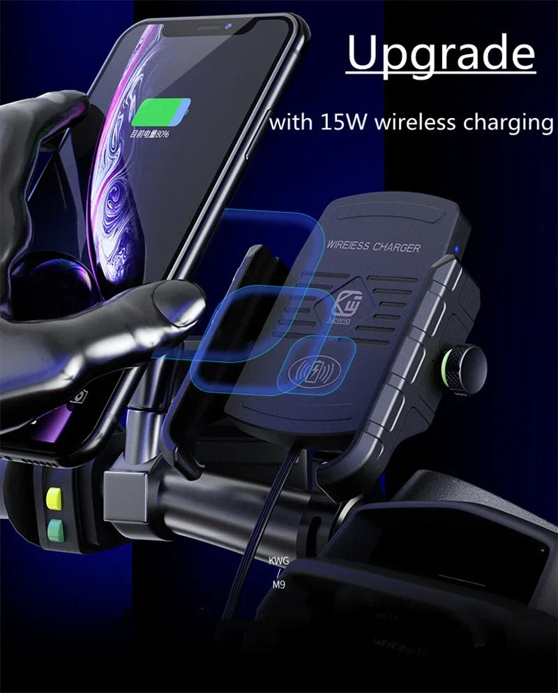 Soporte de Móvil para Moto con Carga Inalámbrica Rápida y USB
