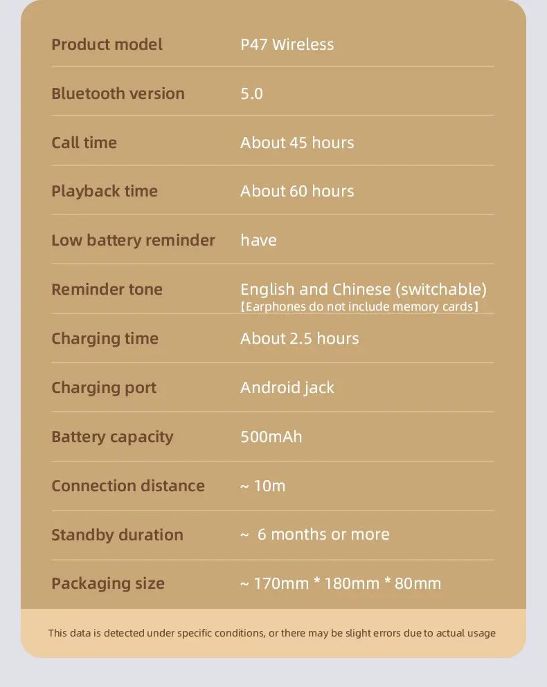 Auriculares Bluetooth P47 5.0 Plegables con Cancelación de Ruido