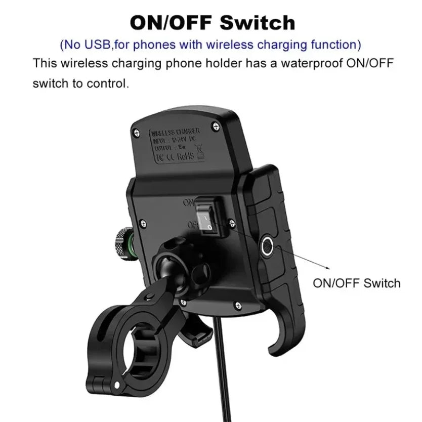 Soporte de Móvil para Moto con Carga Inalámbrica Rápida y USB
