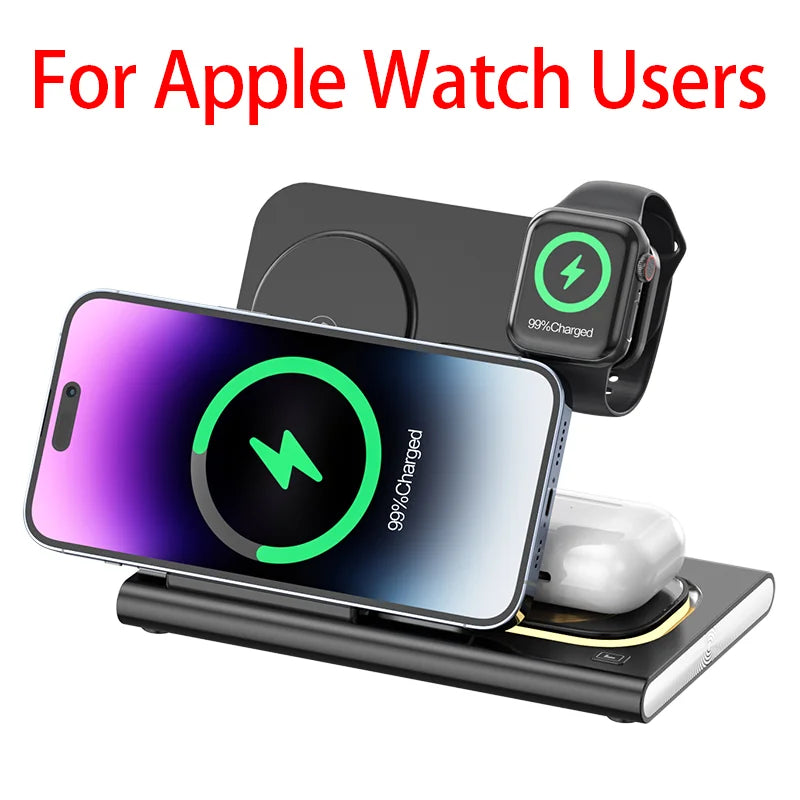 Soporte de Carga Inalámbrica 3 en 1 Plegable para iPhone, Apple Watch y AirPods