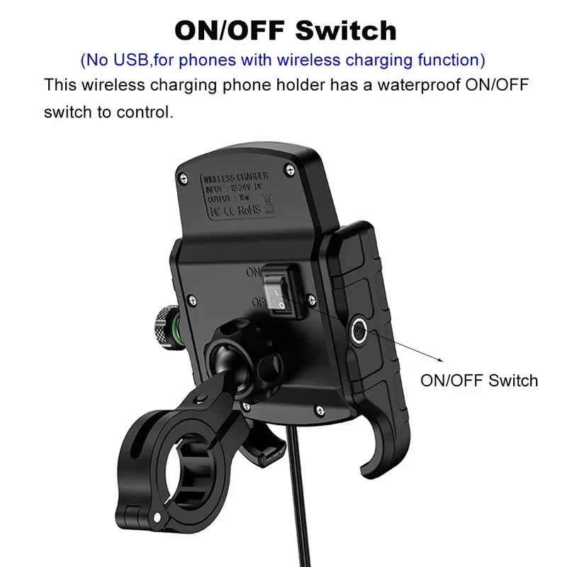 Soporte de Móvil para Moto con Carga Inalámbrica Rápida y USB