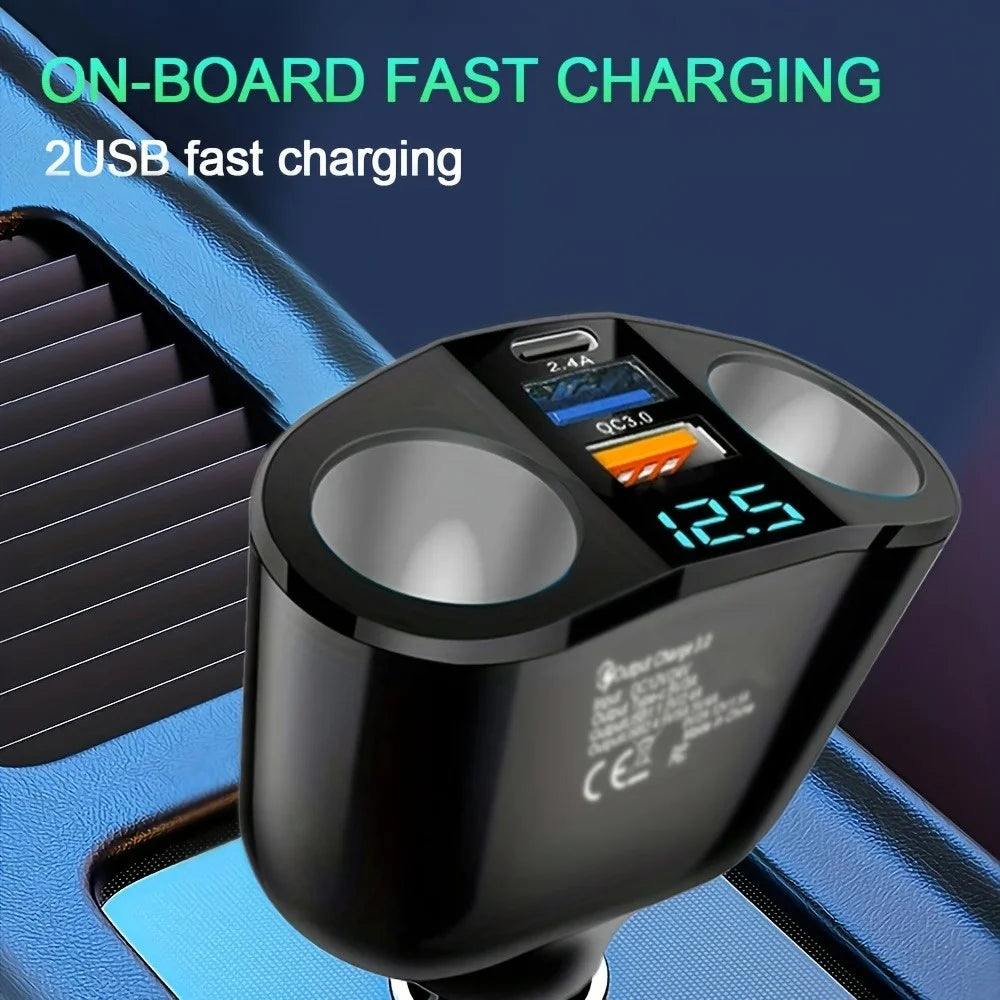 Cargador de Coche 3 Puertos con Carga Rápida y Pantalla Digital