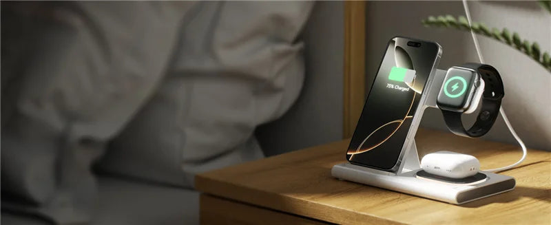 Soporte de Carga Inalámbrica 3 en 1 Plegable para iPhone, Apple Watch y AirPods