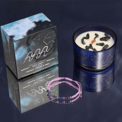 Vela de Cristal del Zodiaco con Pulsera de Piedras Preciosas - Acuario