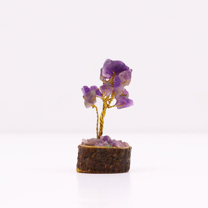 Mini arbre de pierres précieuses sur socle en bois - Améthyste (15 pierres)
