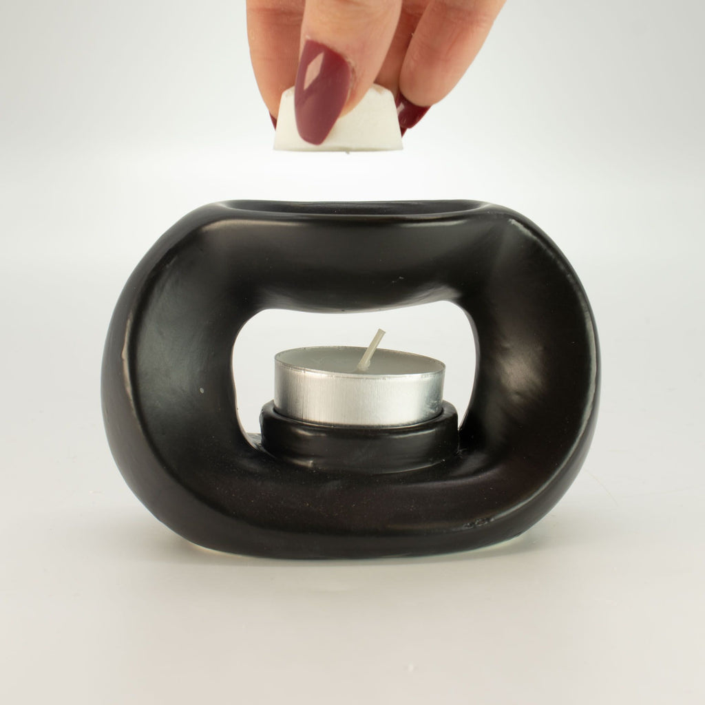 Quemador de aceite Zen cerámico - guijarro ovalado - negro mate