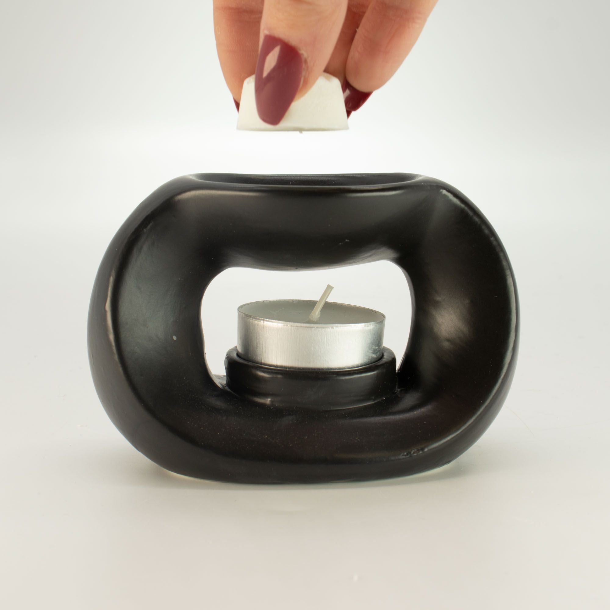 Quemador de aceite Zen cerámico - guijarro ovalado - negro mate