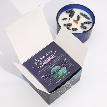 Vela de Cristal del Zodiaco con Pulsera de Piedras Preciosas - Acuario