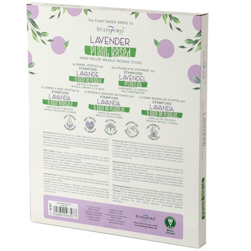 Box of Stamford Lavender plant-based hand rolled masala incense sticks.