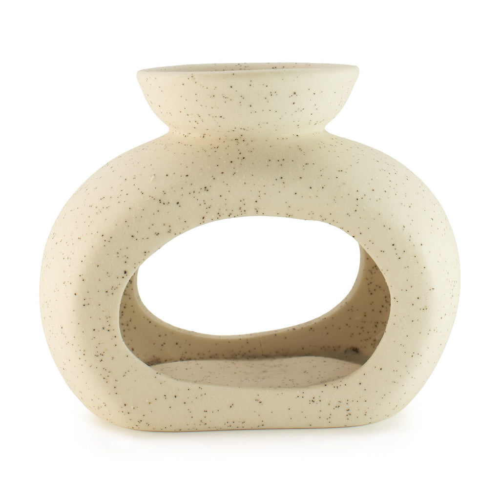 Quemador de aceite cerámico Zen - guijarro ovalado - blanco roto moteado