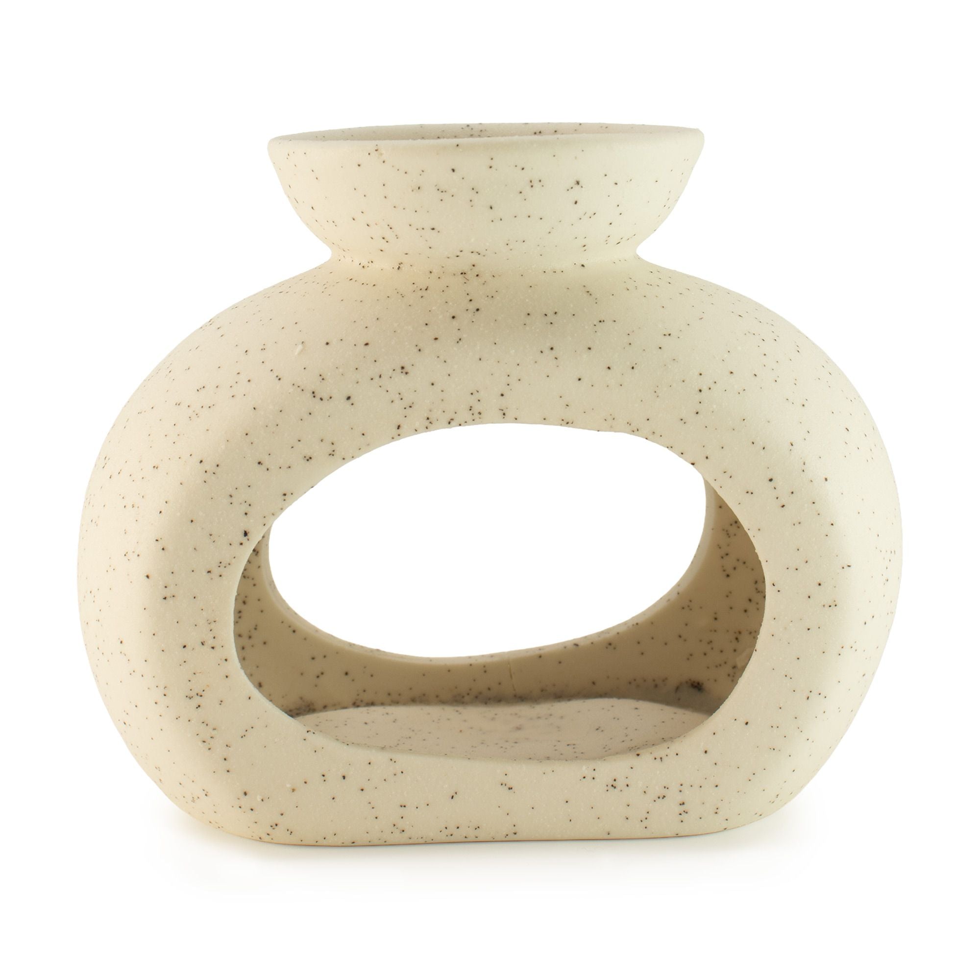 Quemador de aceite cerámico Zen - guijarro ovalado - blanco roto moteado