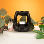 Quemador de aceite cerámico Zen - Gran guijarro ovalado - Negro mate