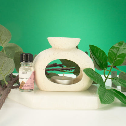 Quemador de aceite cerámico Zen - guijarro ovalado - blanco roto moteado