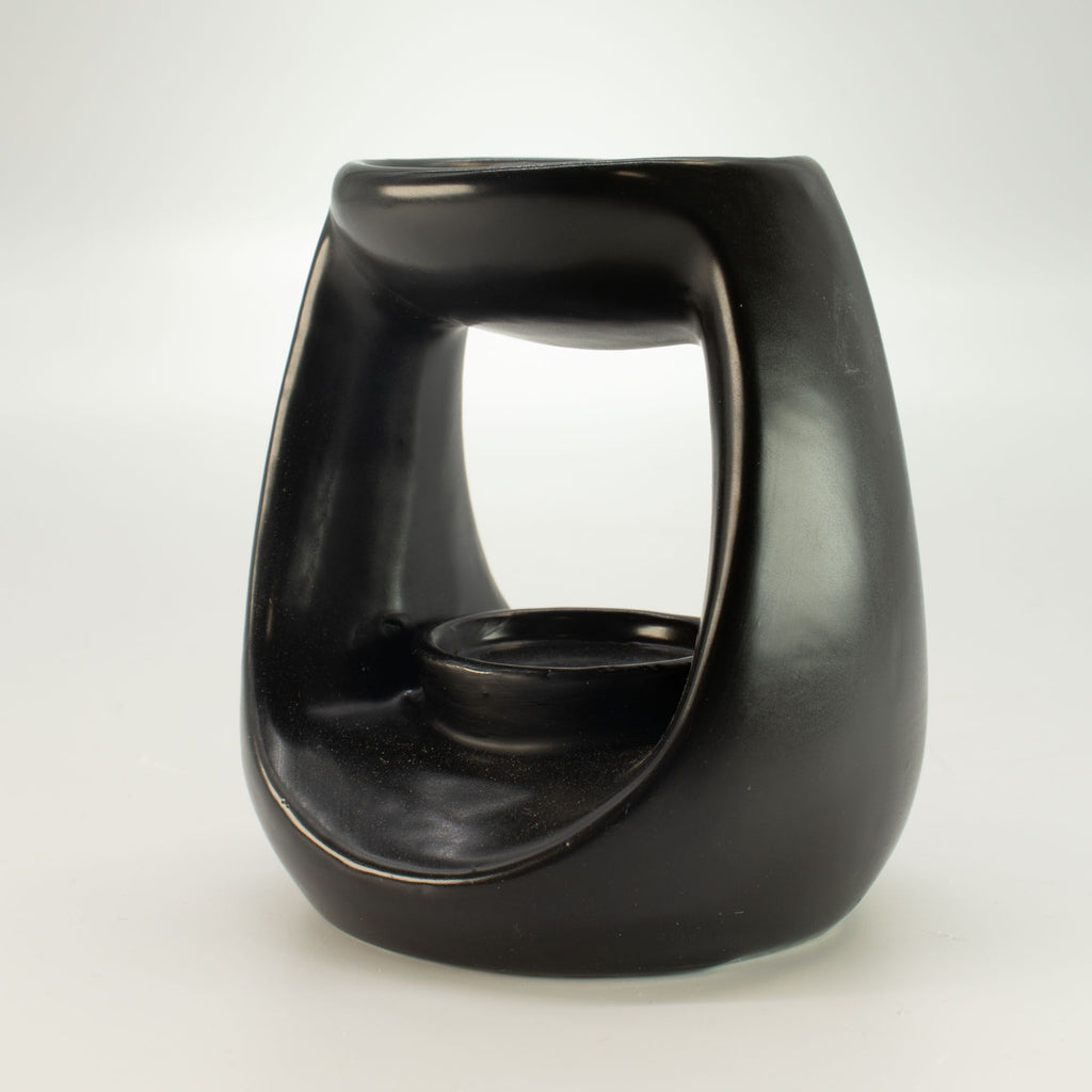 Quemador de aceite cerámico Zen - Gran guijarro ovalado - Negro mate