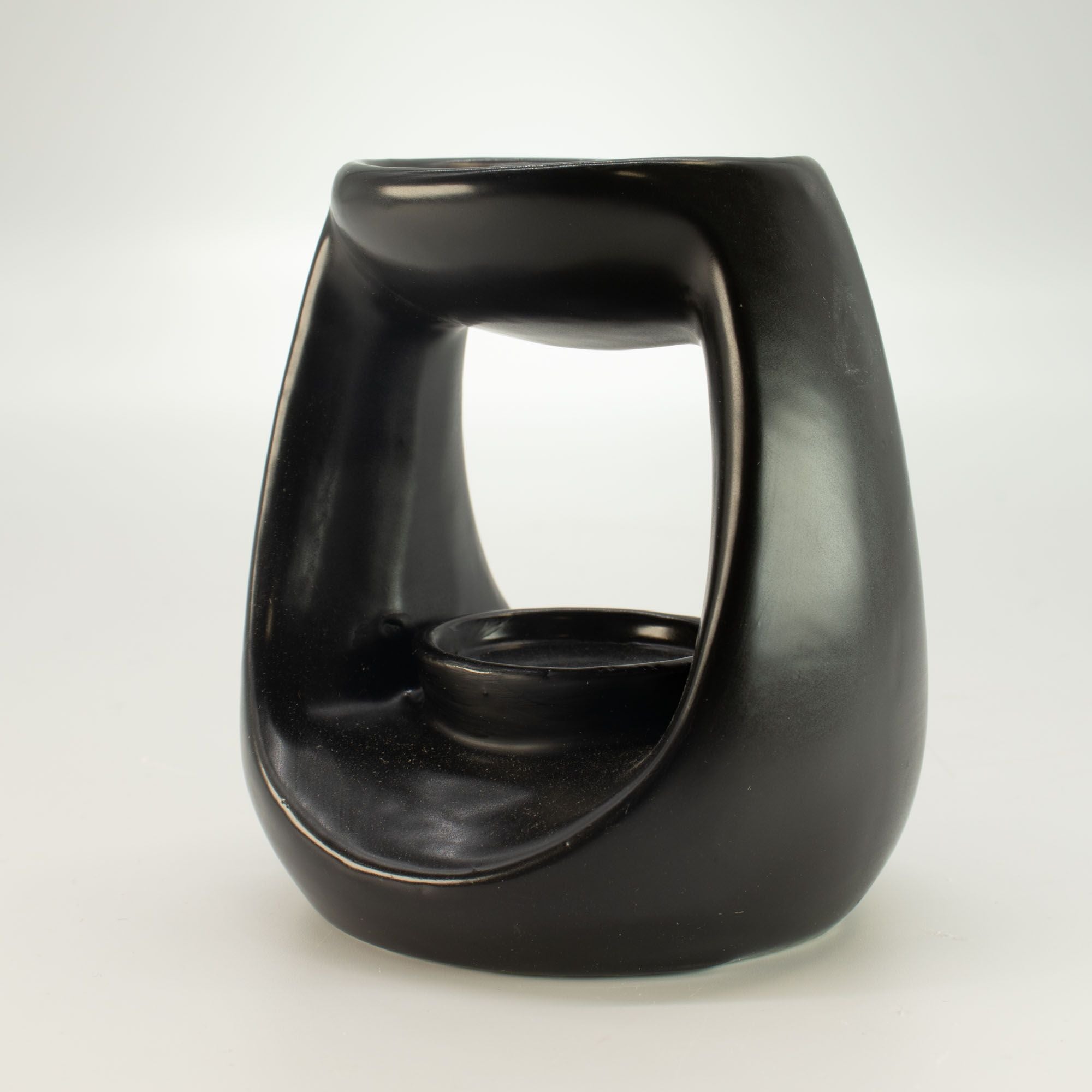Quemador de aceite cerámico Zen - Gran guijarro ovalado - Negro mate