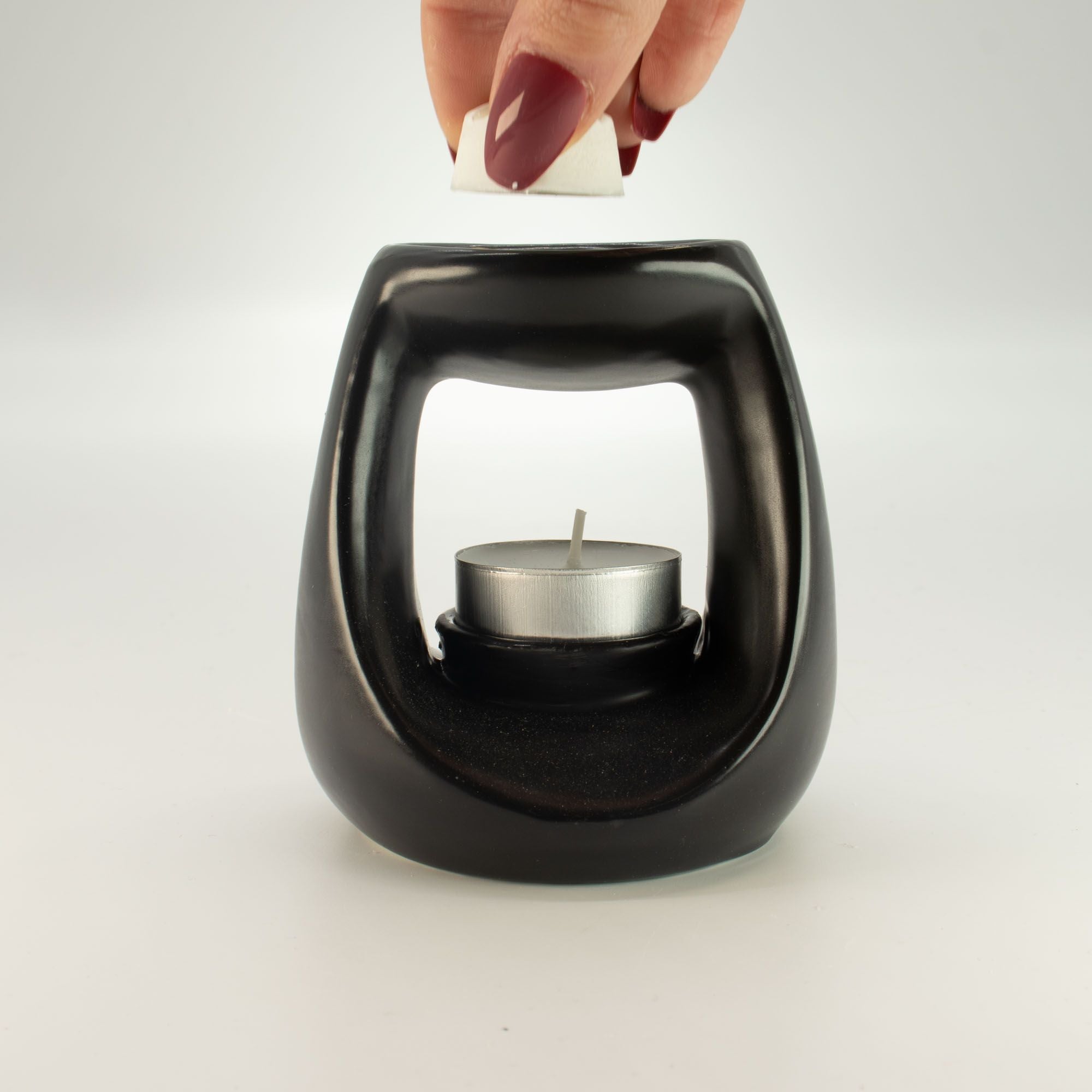 Quemador de aceite cerámico Zen - Gran guijarro ovalado - Negro mate