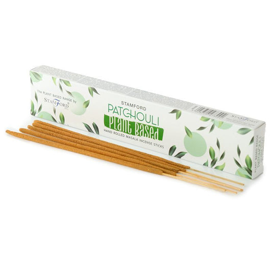 Stamford plant-based Patchouli hand-rolled masala incense sticks with packaging.