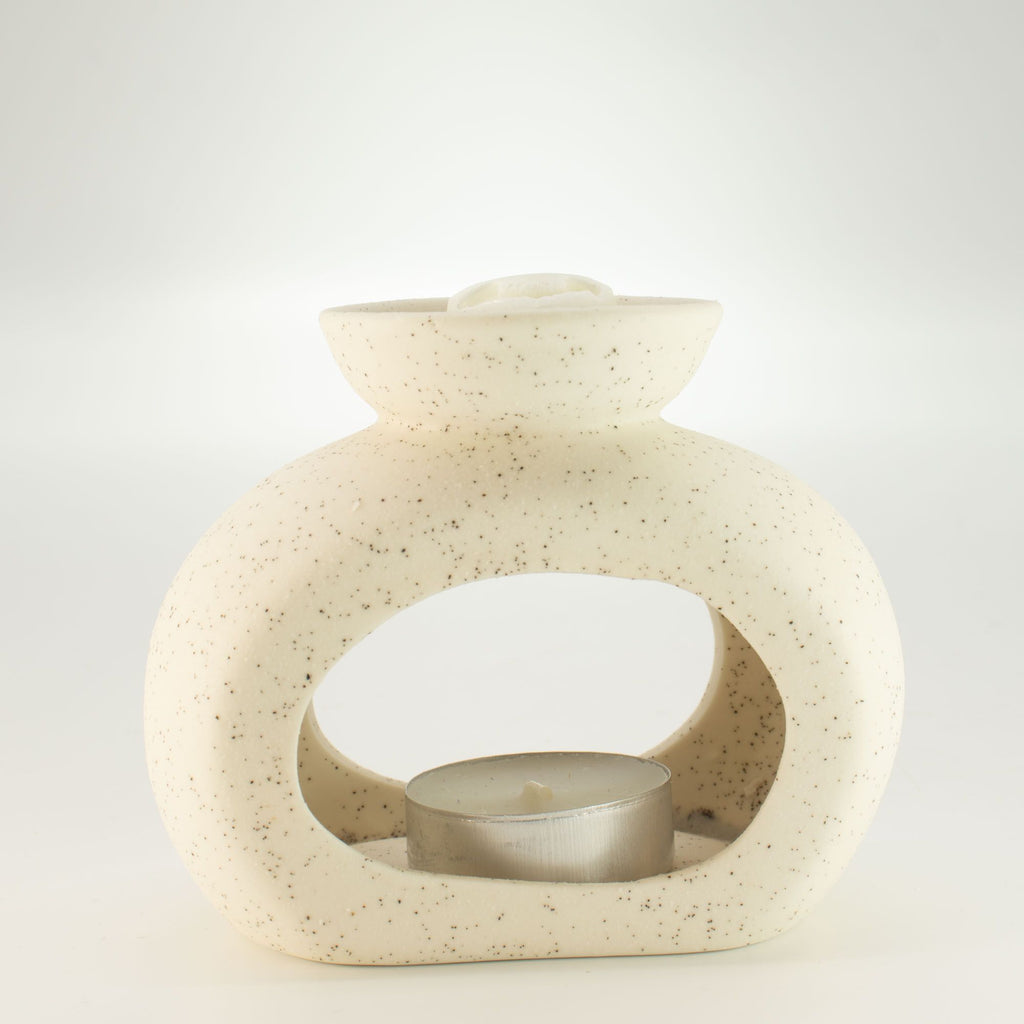 Quemador de aceite cerámico Zen - guijarro ovalado - blanco roto moteado