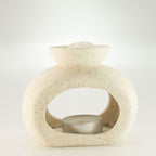 Quemador de aceite cerámico Zen - guijarro ovalado - blanco roto moteado