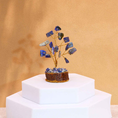 Mini árbol de piedras preciosas sobre base de madera - Sodalita (15 piedras)