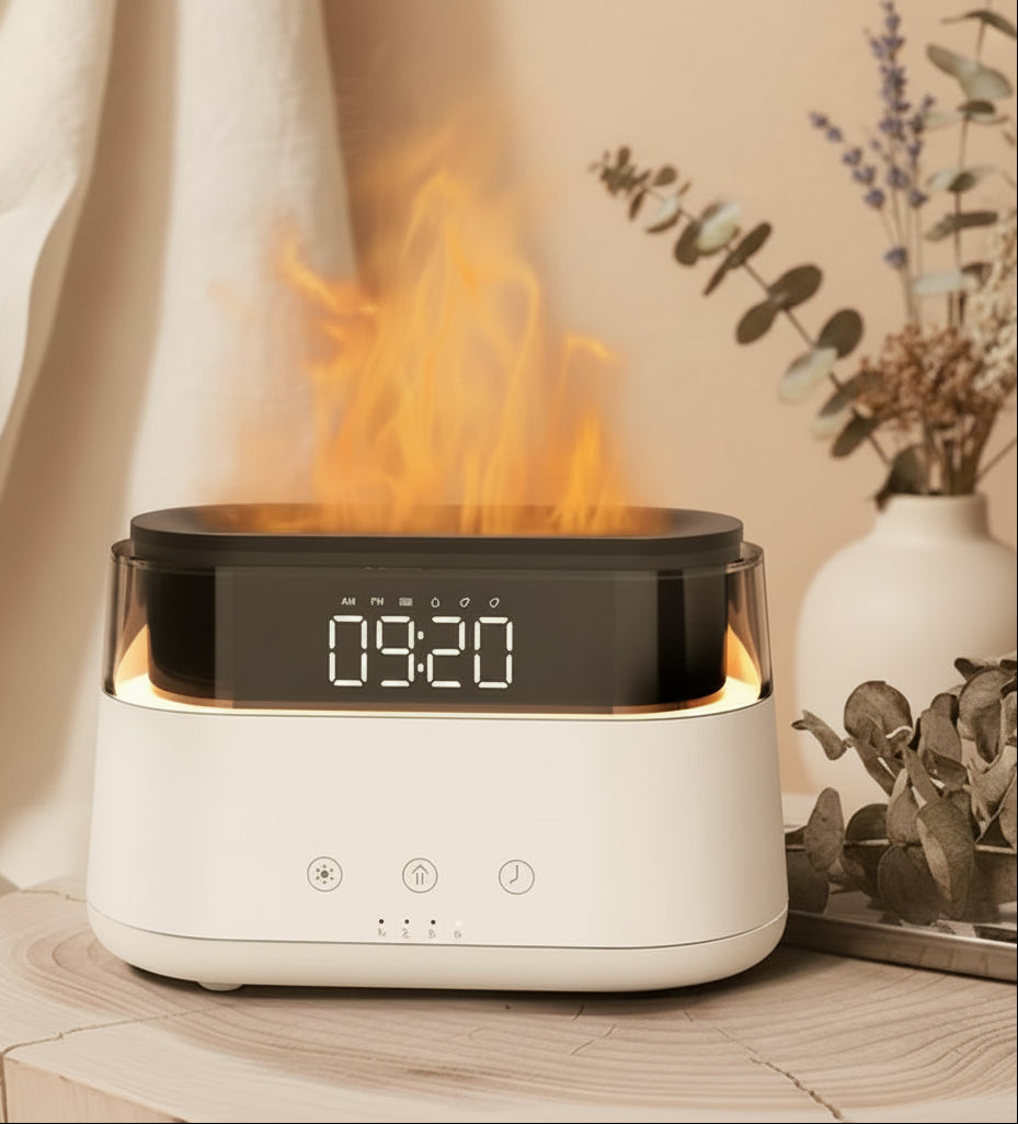Difusor de Aromas Moderno - Reloj Led - USB-C - Efecto Llama