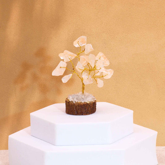Mini árbol de piedras preciosas sobre base de madera - Cuarzo de roca (15 piedras)