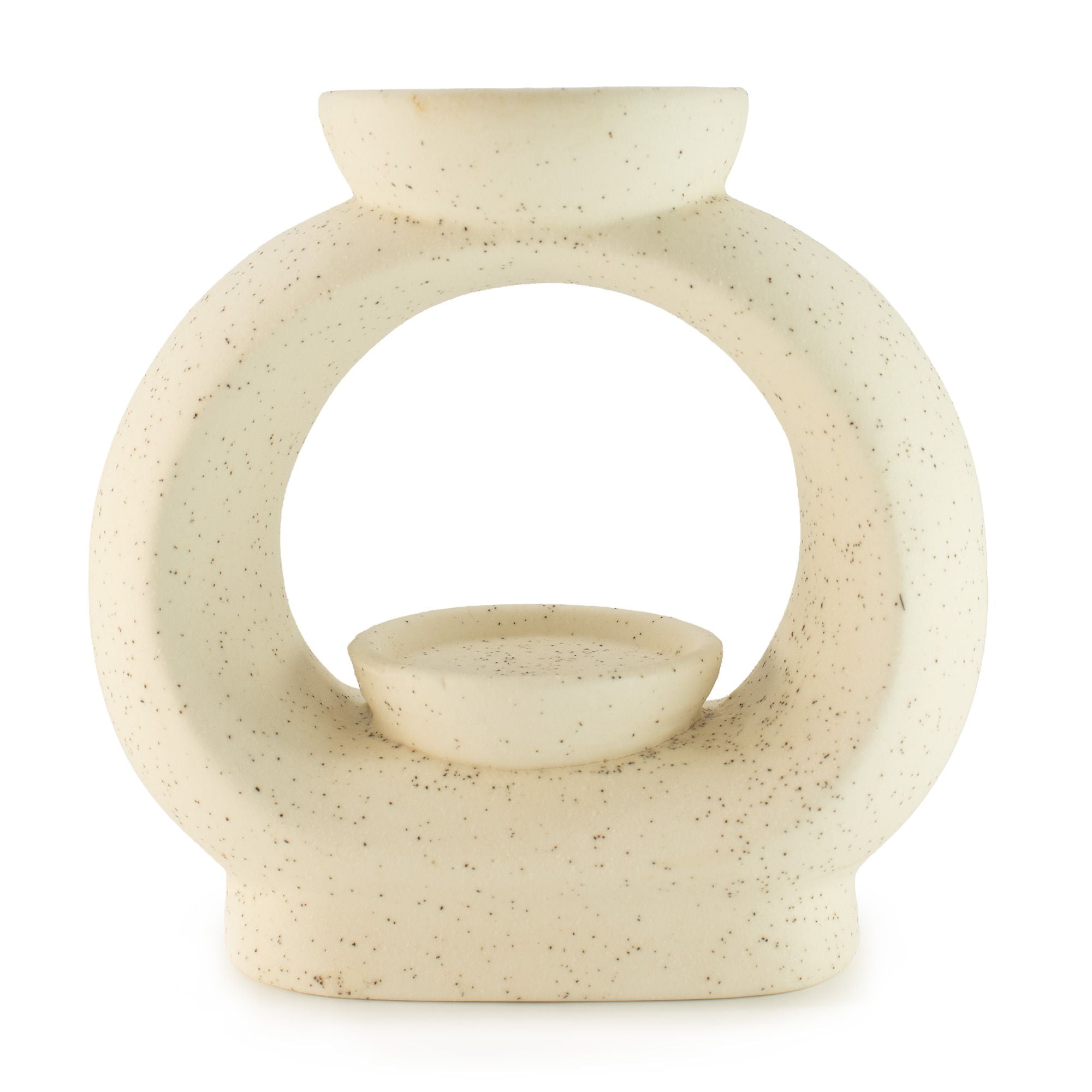 Quemador de aceite cerámico Zen - Gran ovalado de color guijarro - Blanco marfil moteado