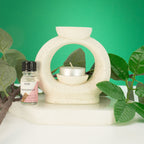 Quemador de aceite cerámico Zen - Gran ovalado de color guijarro - Blanco marfil moteado
