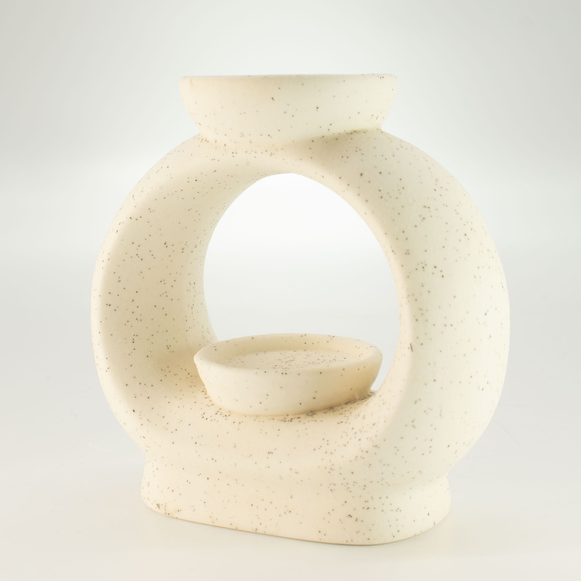 Quemador de aceite cerámico Zen - Gran ovalado de color guijarro - Blanco marfil moteado