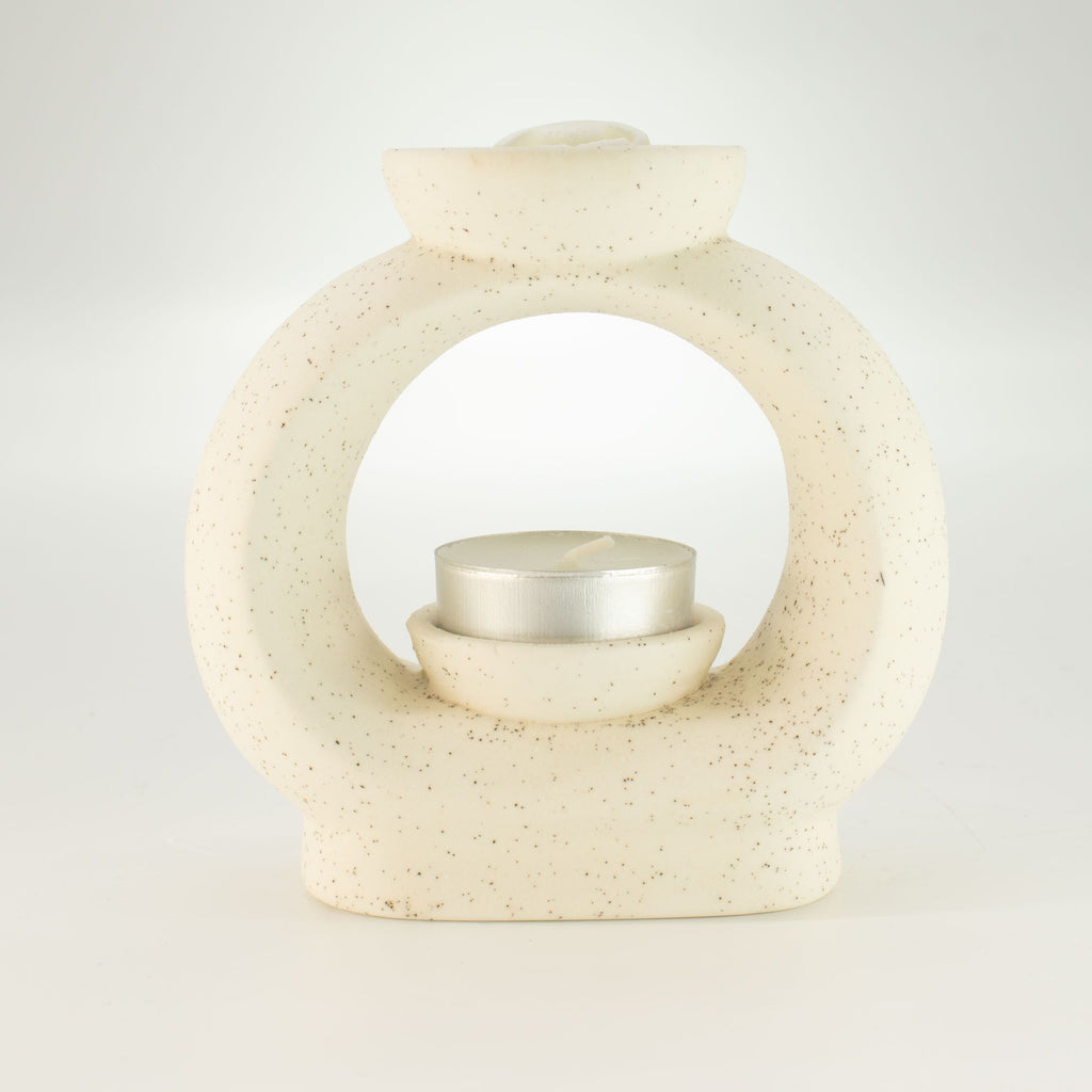 Quemador de aceite cerámico Zen - Gran ovalado de color guijarro - Blanco marfil moteado