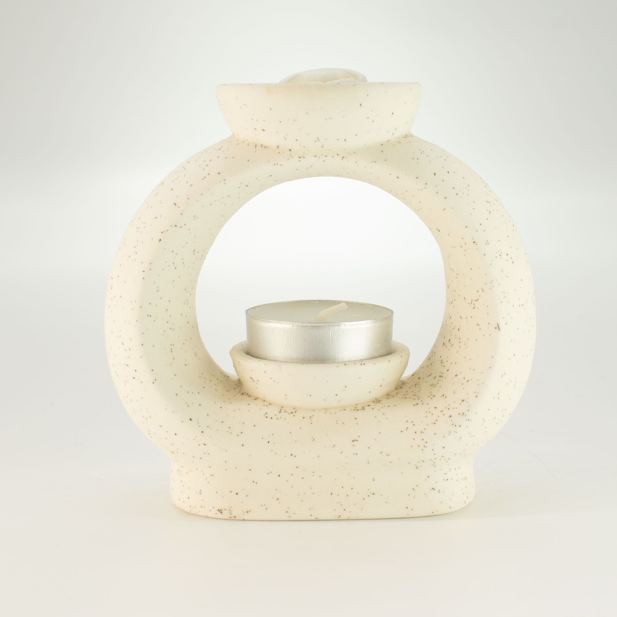 Quemador de aceite cerámico Zen - Gran ovalado de color guijarro - Blanco marfil moteado
