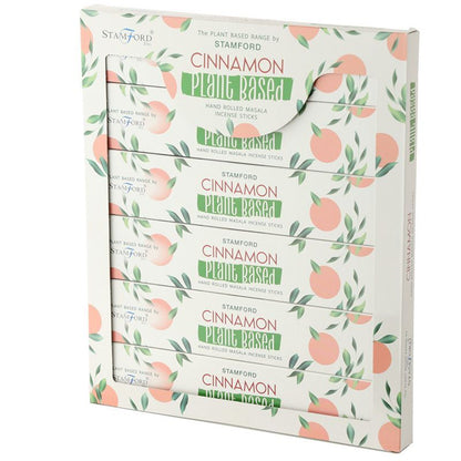 Display box of Stamford Cinnamon plant-based hand rolled masala incense sticks.