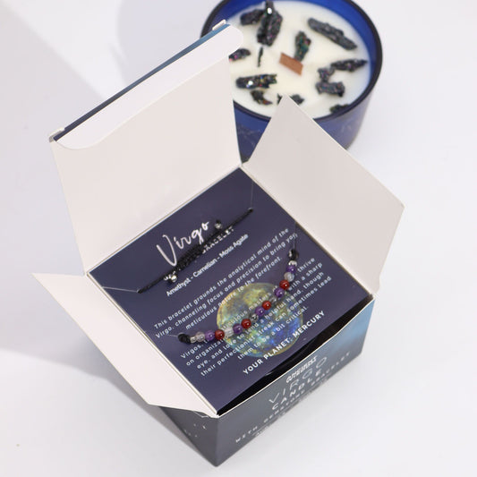 Vela de Cristal del Zodiaco con Pulsera de Piedras Preciosas - Virgo