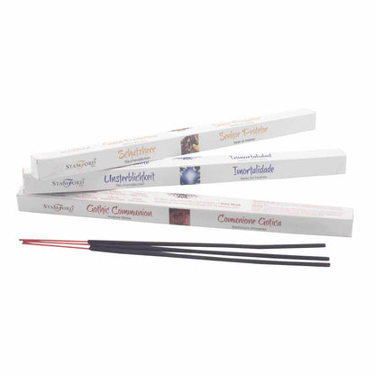 Stamford incense sticks in Gothic Communion and other themed packaging boxes