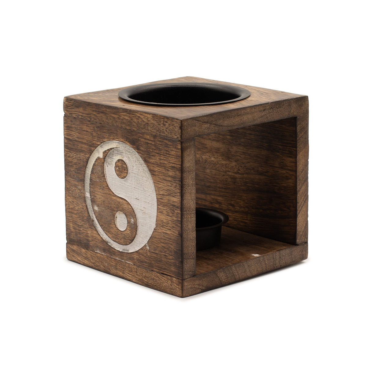 Runder Mango-Holz-Ölbrenner - Yin Yang