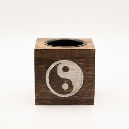 Runder Mango-Holz-Ölbrenner - Yin Yang