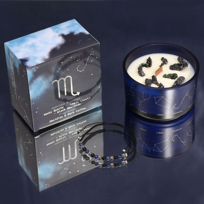 Vela de Cristal del Zodiaco con Pulsera de Piedras Preciosas - Escorpio