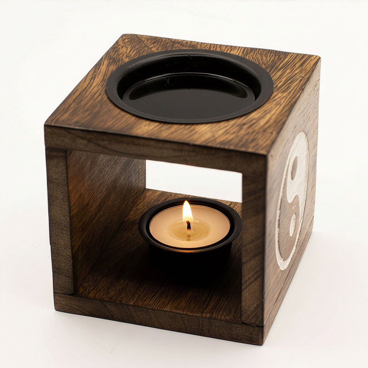 Runder Mango-Holz-Ölbrenner - Yin Yang